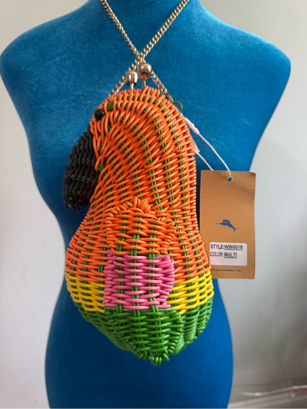 Tommy Bahama Orange Green Yellow Pink Parrot Woven Crossbody - Picture 2 of 3